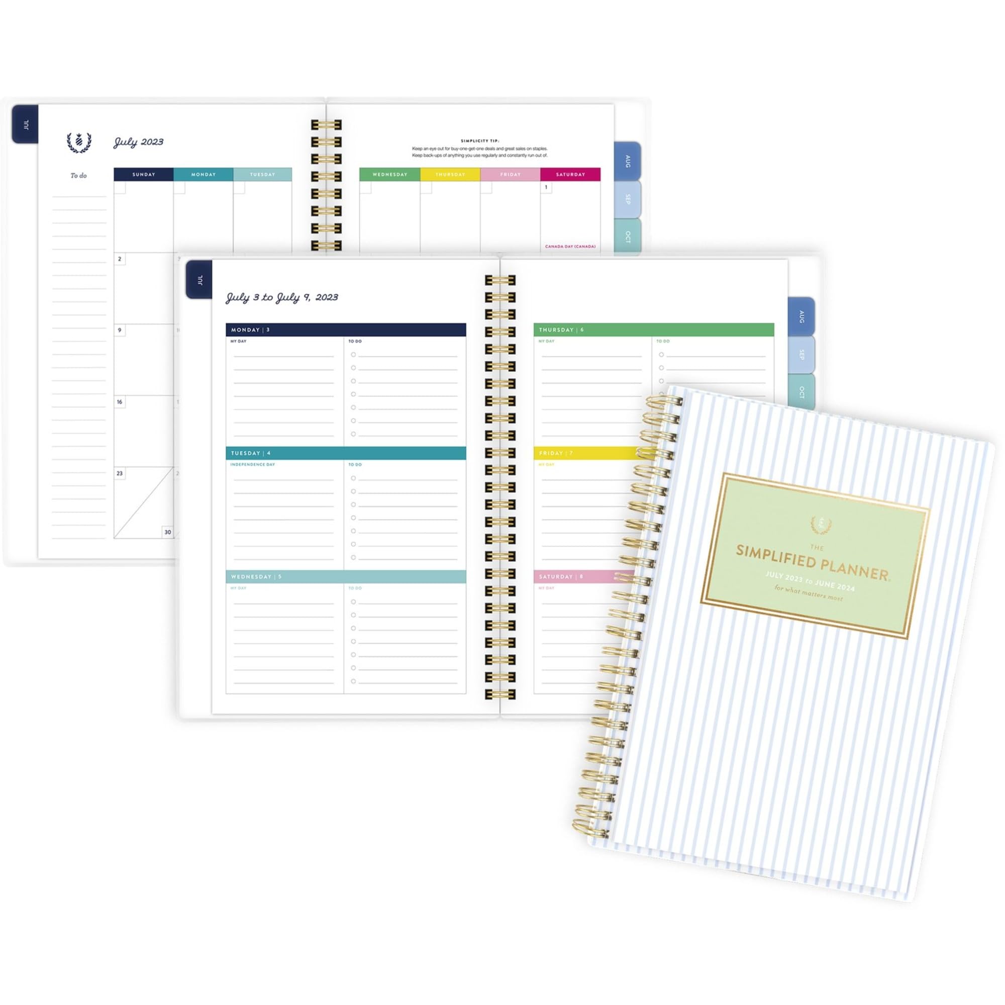 AT-A-GLANCE 2023-2024 Academic Planner, Simplified by Emily Ley, Weekly & Monthly, 5-1/2" x 8-1/2", Small, Monthly Tabs, Flexible Cover, Customizable, Carolina Stripe (EL11-201A)