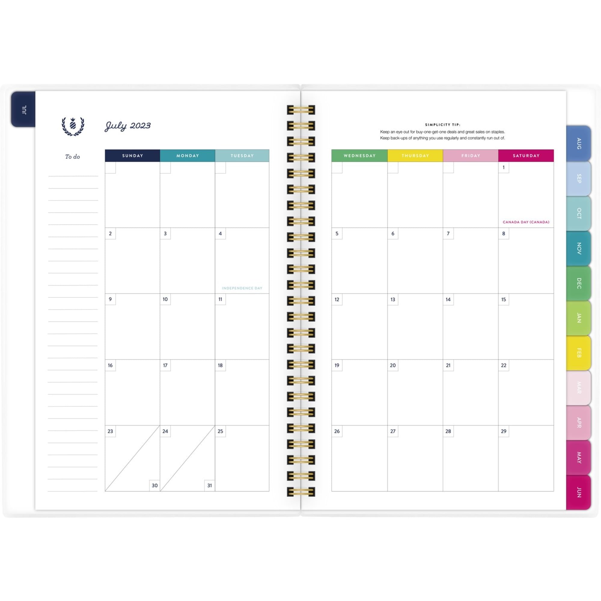 AT-A-GLANCE 2023-2024 Academic Planner, Simplified by Emily Ley, Weekly & Monthly, 5-1/2" x 8-1/2", Small, Monthly Tabs, Flexible Cover, Customizable, Carolina Stripe (EL11-201A)