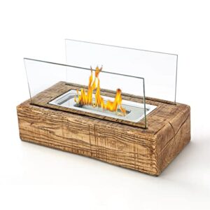 home zone living concrete portable tabletop rectangle 13” mini fire pit bowl w/wick, indoor, outdoor use, patio, deck, balcony safe, ethanol alcohol, smokeless, long burning, fireplace, soot free