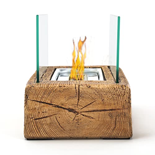 Home Zone Living Concrete Portable Tabletop Rectangle 13” Mini Fire Pit Bowl w/Wick, Indoor, Outdoor Use, Patio, Deck, Balcony Safe, Ethanol Alcohol, Smokeless, Long Burning, Fireplace, Soot Free
