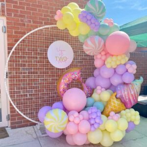 pastel donut balloon garland arch kit, 157pcs donut sweet candy ice cream foil balloons for kids donut grow up baby shower two sweet girls birthday party decorations