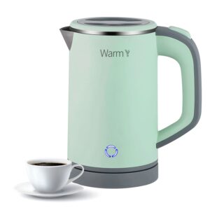 0.8l small electric kettle stainless steel,600w low power mini portable tea kettle, double wall travel hot water boiler,auto shut-off & boil-dry protection,perfect for travel, office student dormitory