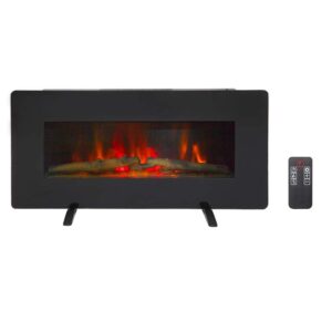 winado 36'' wall mounted/freestanding electric fireplace, heat adjustable, 3 brightness settings, 6 h timer, remote control, overheating safety protection, fireplace heater for indoor use, black