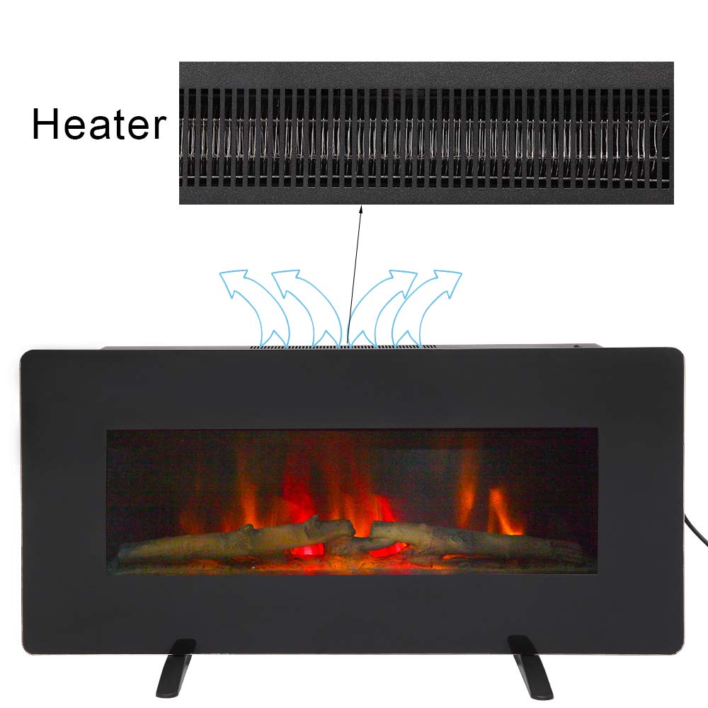 Winado 36'' Wall Mounted/Freestanding Electric Fireplace, Heat Adjustable, 3 Brightness Settings, 6 H Timer, Remote Control, Overheating Safety Protection, Fireplace Heater for Indoor Use, Black
