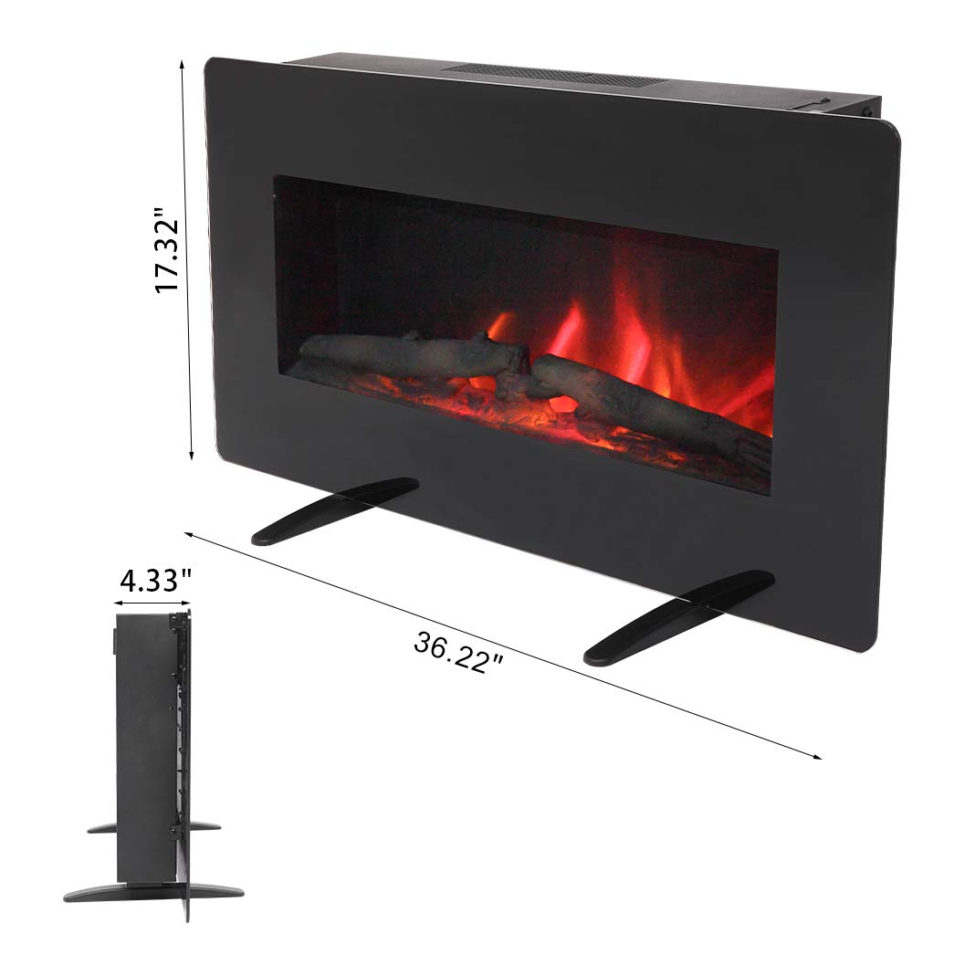 Winado 36'' Wall Mounted/Freestanding Electric Fireplace, Heat Adjustable, 3 Brightness Settings, 6 H Timer, Remote Control, Overheating Safety Protection, Fireplace Heater for Indoor Use, Black