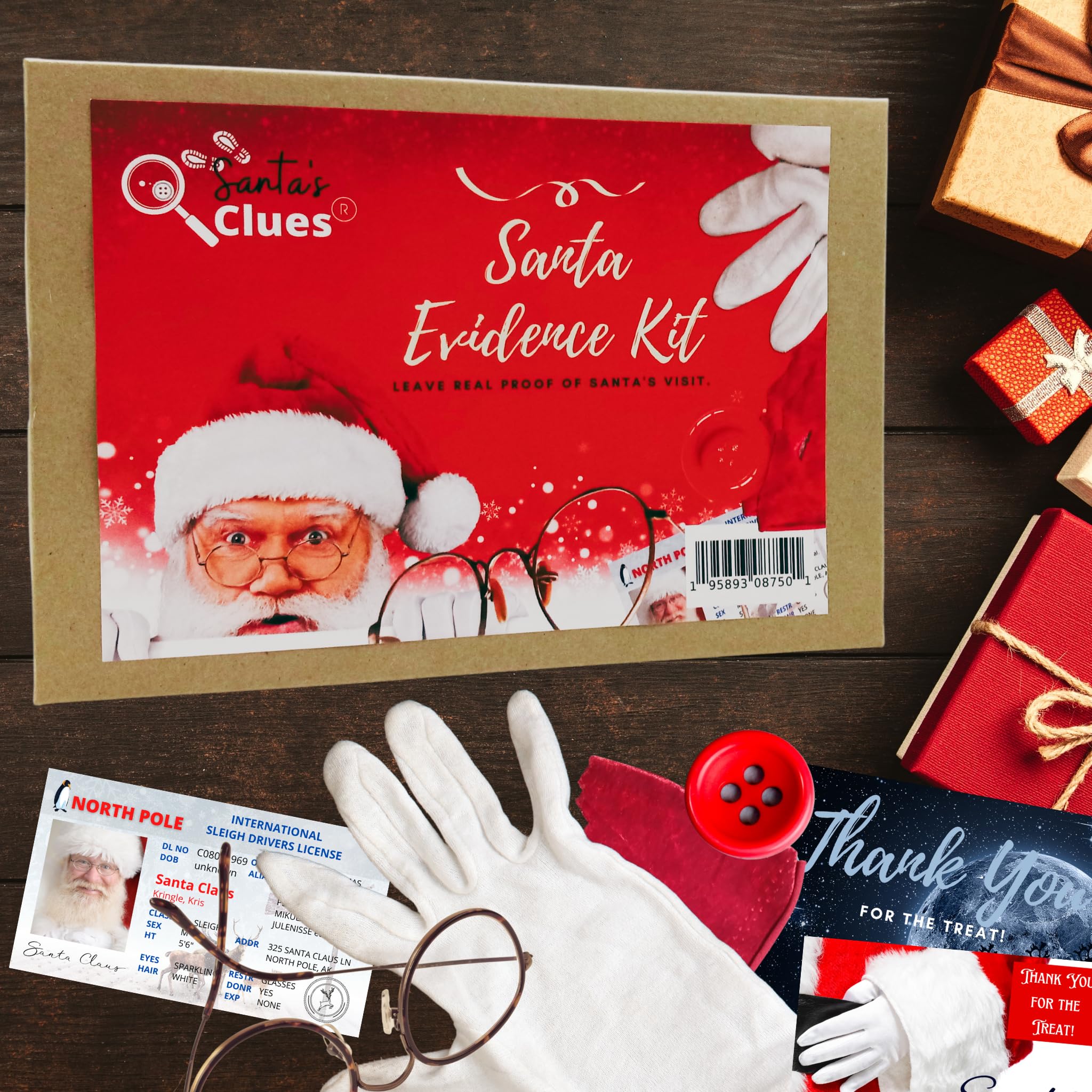 Santa Evidence Kit - Proof of Santa, Santa License, Santa Button, Lost Glove for Kids Christmas