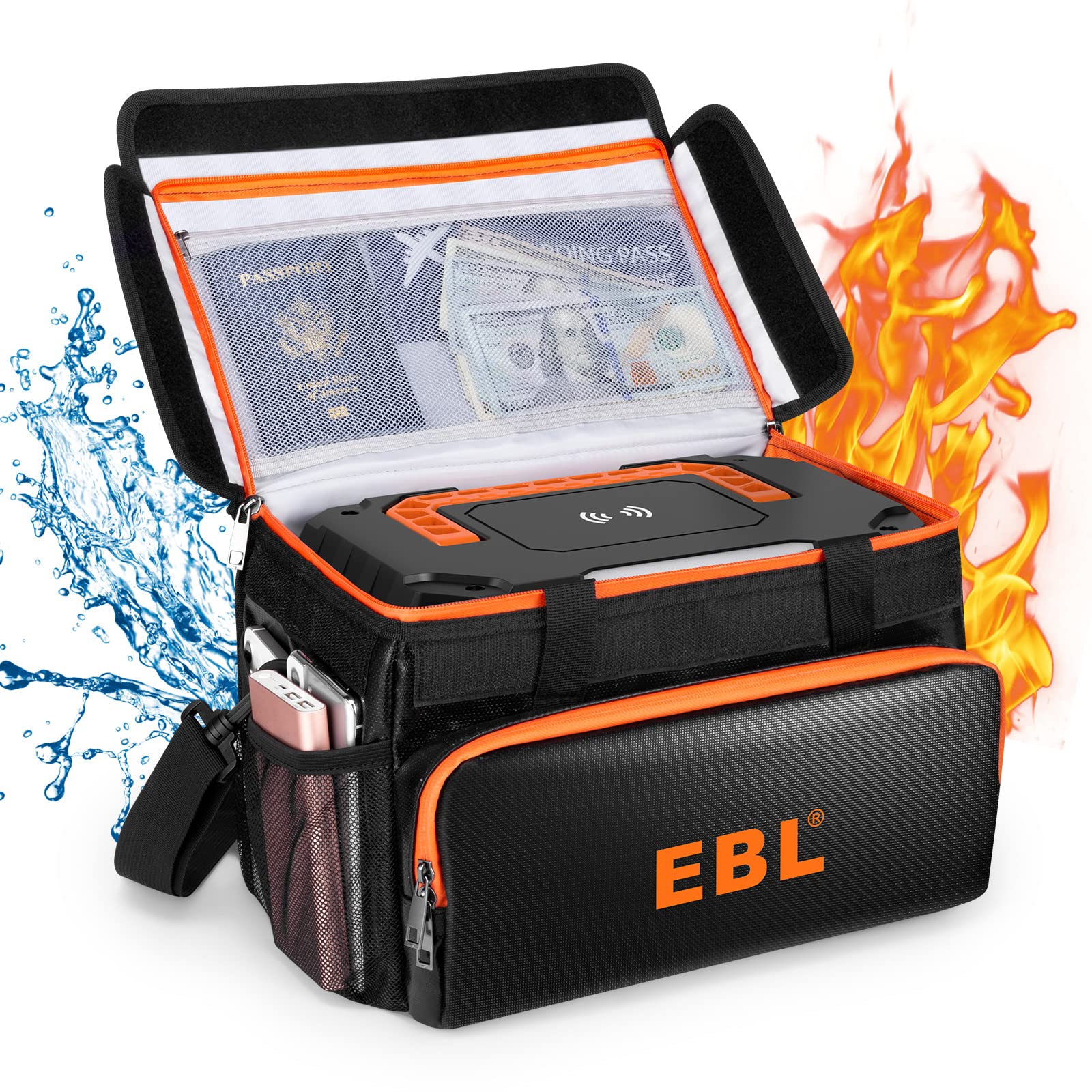 EBL Fireproof and Waterproof Document Bag Compatible with Portable Power Station 300W/500W/1000W/2000W, Home Basic Batteries AA AAA C D Battery and More