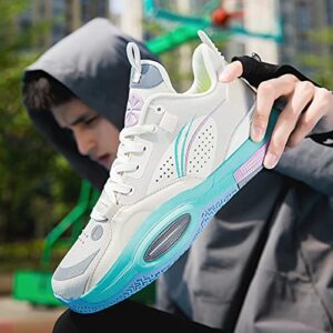 Colorblock Sport Shoes for Men - Fashion Casual Design Breathable Basketball Tennis Shoes with High-Rebound Non-Slip Rubber Sole Trendy Sneakers Marshmallow