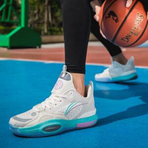 Colorblock Sport Shoes for Men - Fashion Casual Design Breathable Basketball Tennis Shoes with High-Rebound Non-Slip Rubber Sole Trendy Sneakers Marshmallow