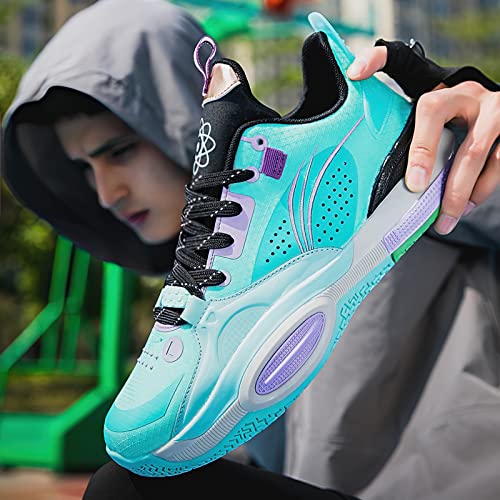 Colorblock Sport Shoes for Men - Fashion Casual Design Breathable Basketball Tennis Shoes with High-Rebound Non-Slip Rubber Sole Trendy Sneakers Marshmallow