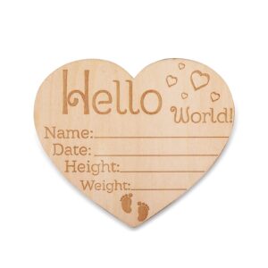 lustrioustoy Wooden Baby Announcement Sign, Birth Announcement Sign, Hello World Newborn Sign, Baby Name Announcement Sign for Photo Prop Baby Shower Nursery Gift（Round） (heart-shaped)