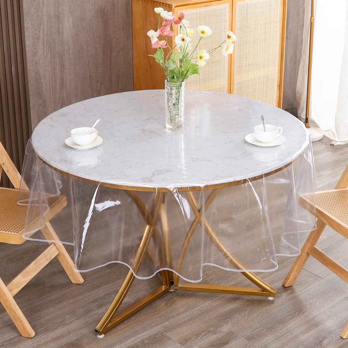 Clear Round Plastic Tablecloth Protector Waterproof Oil-Proof PVC Table Cloth Stain-Resistant Wipeable Table Cover for Round Table 60" Round