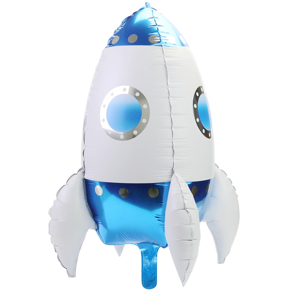 4D 23'' Giant Universe Space Rocket Balloons, Science Fiction Interstellar Rocket Helium Mylar Foil Balloons, 4 Pack Astronaut Theme Outer Space Party Suppliers Birthday Decoration (Blue), with Ribbon