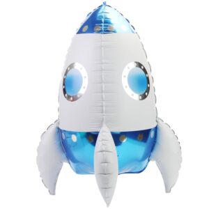 4D 23'' Giant Universe Space Rocket Balloons, Science Fiction Interstellar Rocket Helium Mylar Foil Balloons, 4 Pack Astronaut Theme Outer Space Party Suppliers Birthday Decoration (Blue), with Ribbon