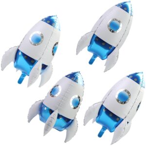 4D 23'' Giant Universe Space Rocket Balloons, Science Fiction Interstellar Rocket Helium Mylar Foil Balloons, 4 Pack Astronaut Theme Outer Space Party Suppliers Birthday Decoration (Blue), with Ribbon