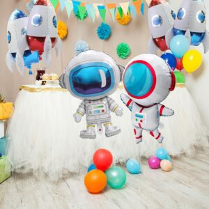 4D 23'' Giant Universe Space Rocket Balloons, Science Fiction Interstellar Rocket Helium Mylar Foil Balloons, 4 Pack Astronaut Theme Outer Space Party Suppliers Birthday Decoration (Blue), with Ribbon