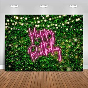 mocsicka green leaves happy birthday backdrop greenery pink neon birthday backdrops 30th 40th 50th adult birthday party decorations photo background (pink, 7x5ft (82x60 inch))