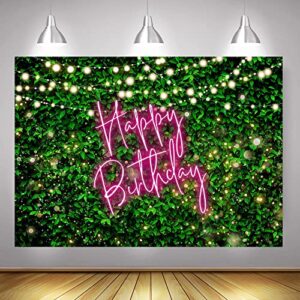 Mocsicka Green Leaves Happy Birthday Backdrop Greenery Pink Neon Birthday Backdrops 30th 40th 50th Adult Birthday Party Decorations Photo Background (Pink, 7x5ft (82x60 inch))