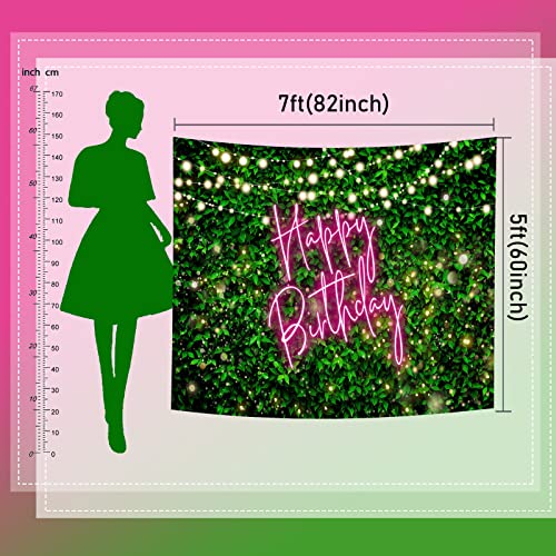 Mocsicka Green Leaves Happy Birthday Backdrop Greenery Pink Neon Birthday Backdrops 30th 40th 50th Adult Birthday Party Decorations Photo Background (Pink, 7x5ft (82x60 inch))