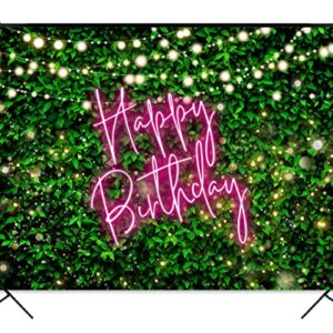 Mocsicka Green Leaves Happy Birthday Backdrop Greenery Pink Neon Birthday Backdrops 30th 40th 50th Adult Birthday Party Decorations Photo Background (Pink, 7x5ft (82x60 inch))