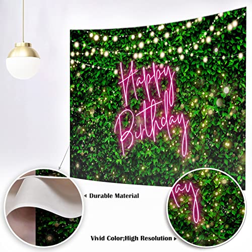 Mocsicka Green Leaves Happy Birthday Backdrop Greenery Pink Neon Birthday Backdrops 30th 40th 50th Adult Birthday Party Decorations Photo Background (Pink, 7x5ft (82x60 inch))