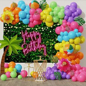 Mocsicka Green Leaves Happy Birthday Backdrop Greenery Pink Neon Birthday Backdrops 30th 40th 50th Adult Birthday Party Decorations Photo Background (Pink, 7x5ft (82x60 inch))