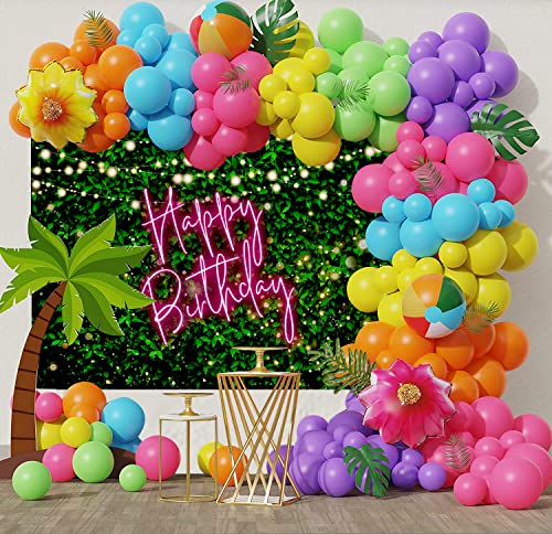 Mocsicka Green Leaves Happy Birthday Backdrop Greenery Pink Neon Birthday Backdrops 30th 40th 50th Adult Birthday Party Decorations Photo Background (Pink, 7x5ft (82x60 inch))