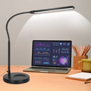 touch control led desk lamp, 2-in-1 gooseneck clamp on lamp, desk lamp for home office, 3 modes stepless dimmable workbench light for painting reading working study dorms nightlight