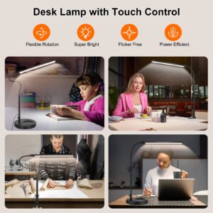 Touch Control LED Desk Lamp, 2-in-1 Gooseneck Clamp on Lamp, Desk Lamp for Home Office, 3 Modes Stepless Dimmable Workbench Light for Painting Reading Working Study Dorms Nightlight