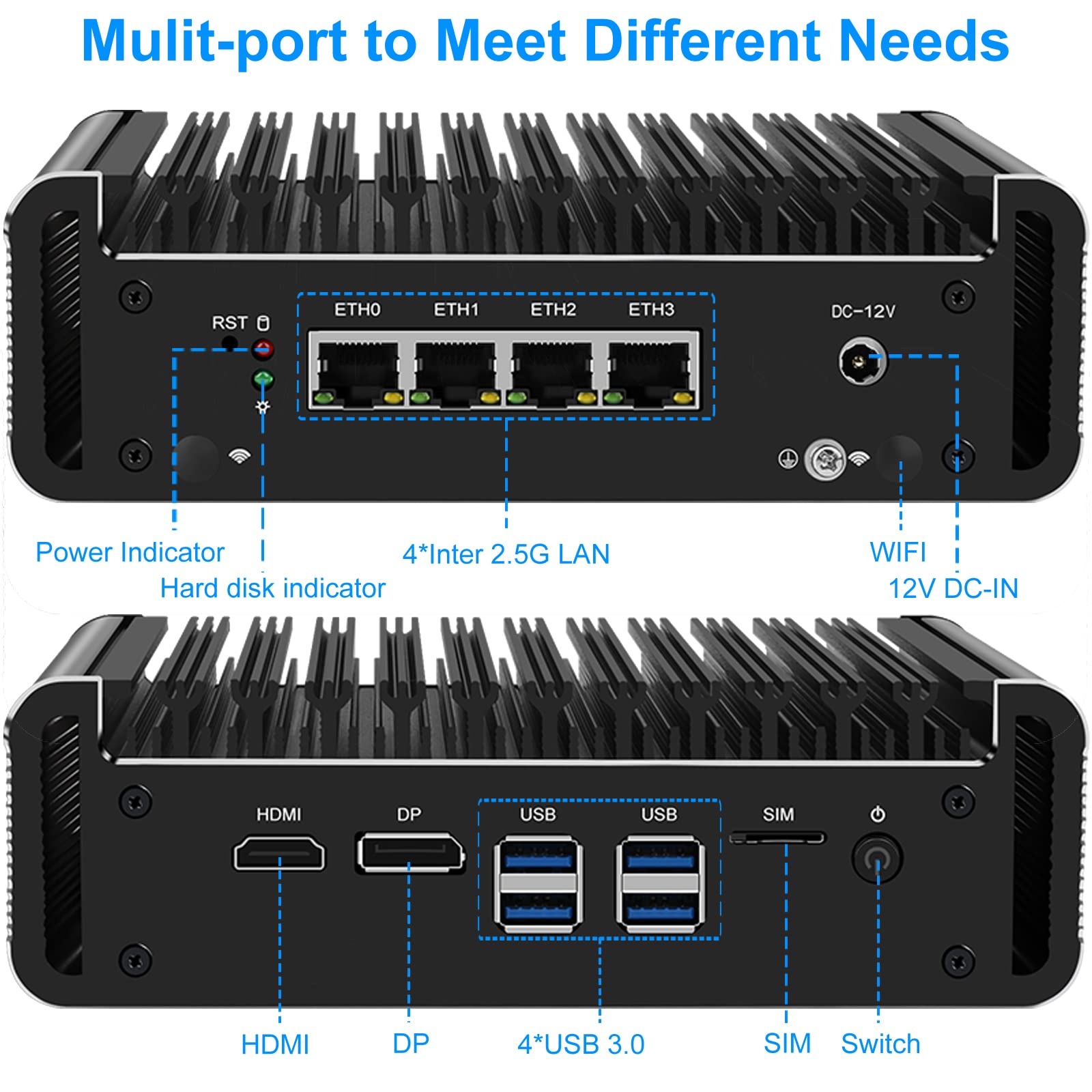 Kikusenko Firewall Micro Appliance, Mini PC Celeron J4125 Quad Core, 4 lntel i226-V 2.5G Nics Ports, AES-NI, Barebone, Soft Router, VPN, 8GB RAM 128GB SSD