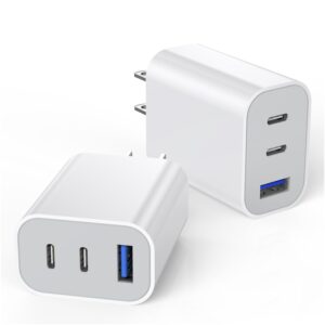 [2-pack] iphone 15 charger block, 35w 3-port fast usb c charger block dual port pd power adapter + qc wall plug multiport usb c wall charger block for iphone 15/15 pro/15 pro max/15 plus/14/13/12/11/x