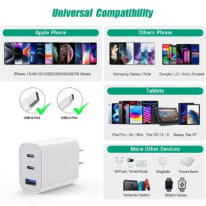 [2-Pack] iPhone 15 Charger Block, 35W 3-Port Fast USB C Charger Block Dual Port PD Power Adapter + QC Wall Plug Multiport USB C Wall Charger Block for iPhone 15/15 Pro/15 Pro Max/15 Plus/14/13/12/11/X