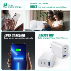 [2-Pack] iPhone 15 Charger Block, 35W 3-Port Fast USB C Charger Block Dual Port PD Power Adapter + QC Wall Plug Multiport USB C Wall Charger Block for iPhone 15/15 Pro/15 Pro Max/15 Plus/14/13/12/11/X