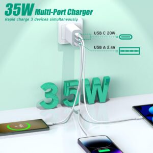 [2-Pack] iPhone 15 Charger Block, 35W 3-Port Fast USB C Charger Block Dual Port PD Power Adapter + QC Wall Plug Multiport USB C Wall Charger Block for iPhone 15/15 Pro/15 Pro Max/15 Plus/14/13/12/11/X