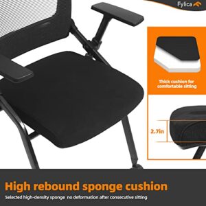 FYLICA Foldable Office Chair Set of 2 with PU Wheels and Sliding Armrest-Ergonomic Mesh Bouncing Back, Stackable Conference Room Chair, Office Guest & Reception & Meeting Chair (Black)