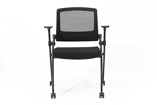 FYLICA Foldable Office Chair Set of 2 with PU Wheels and Sliding Armrest-Ergonomic Mesh Bouncing Back, Stackable Conference Room Chair, Office Guest & Reception & Meeting Chair (Black)