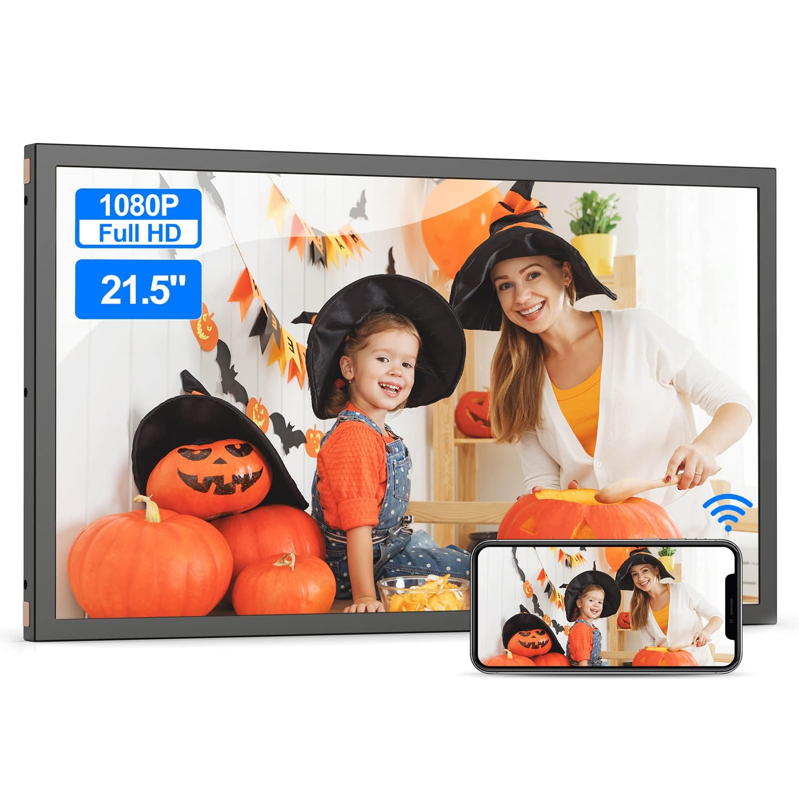 21.5-inch Dual-WiFi Digital Photo Frame - FULLJA FHD IPS Large Smart Digital Picture Frame, 2.4GHz 5GHz Dual Band WiFi, Sharing Photos Videos via App Email, Free Cloud, Sync & Mirror Smartphone Screen