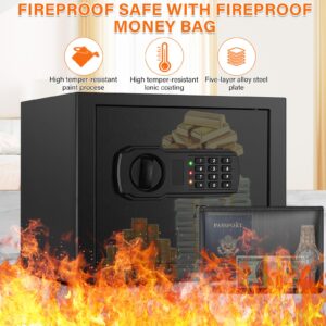 1.2 Cu ft Fireproof Safe Box for Home Use, Fire Safe with Fireproof Document Bag, Digital Security Safe with Combination Lock, Home Safes Fireproof Waterproof for Money Jewelry Medicine Documents