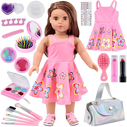 18INDC 18 Inch Girl Doll Accessories Make Up Pretended Toys Set, Washable Makeup Beauty Set Toys for Girl Doll Dress Up Sets for Girls 3-8 Years Old (Doll Not Included)