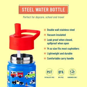 Wildkin Rolling Luggage Bundle with 14 Ounce Steel Reusable Water Bottle (Heroes)