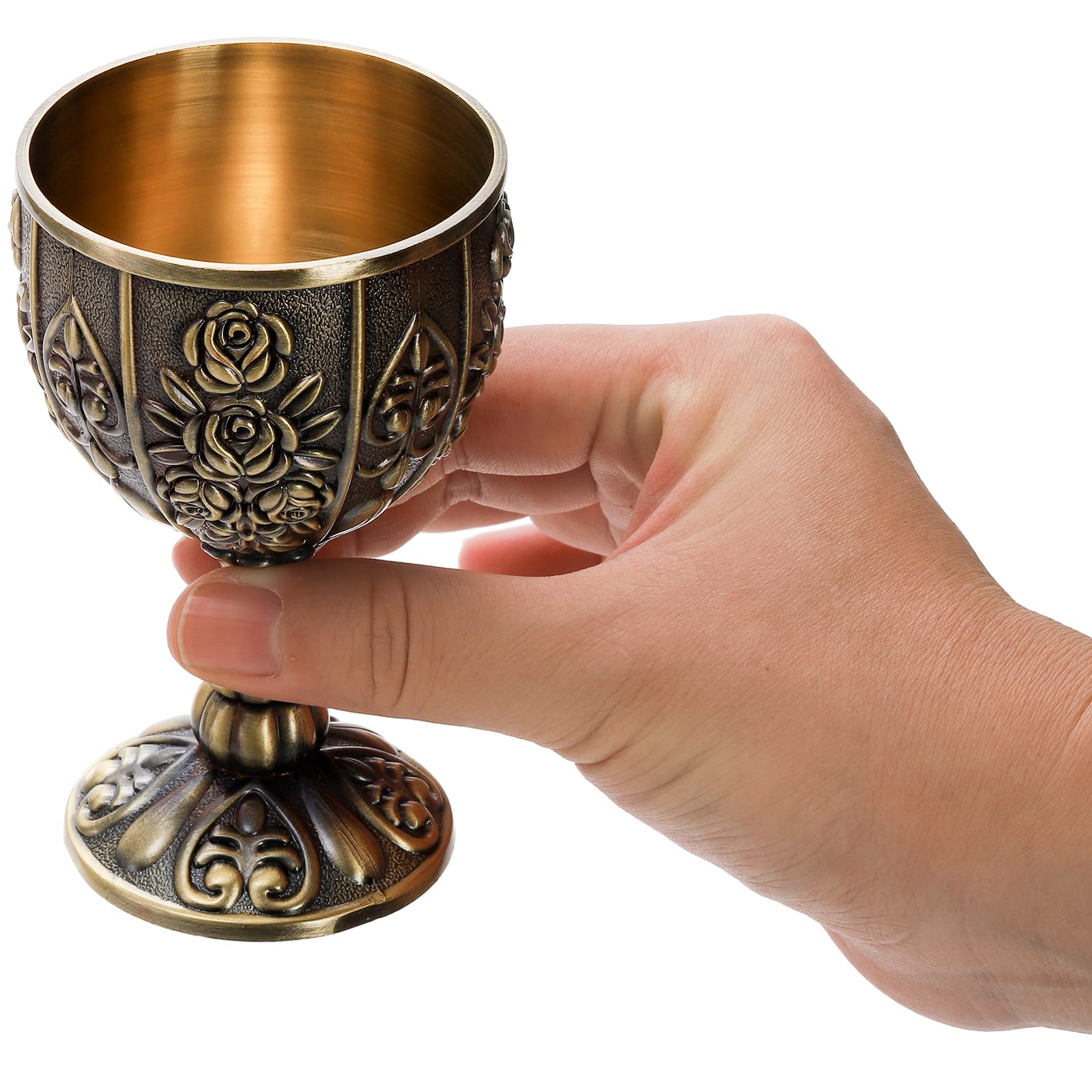 Yopay Handmade Goblet Chalice, Vintage Engraving Wine Liqueur Cup, 3.4OZ Food Safe Sturdy Drinking Vessel Shot Glasses for Buddha Weddings Home Decor Blessings