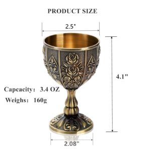Yopay Handmade Goblet Chalice, Vintage Engraving Wine Liqueur Cup, 3.4OZ Food Safe Sturdy Drinking Vessel Shot Glasses for Buddha Weddings Home Decor Blessings