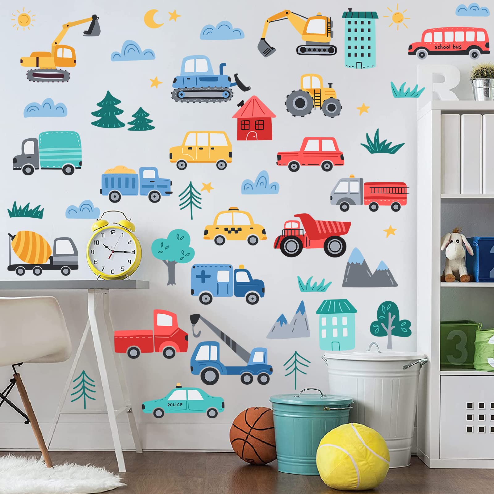 Car City Road Wall Decals Traffic Road Sign Enlightenment Wall Stickers for Playroom, Nursery, Boy Room, Bedroom, Classroom, Living Room.