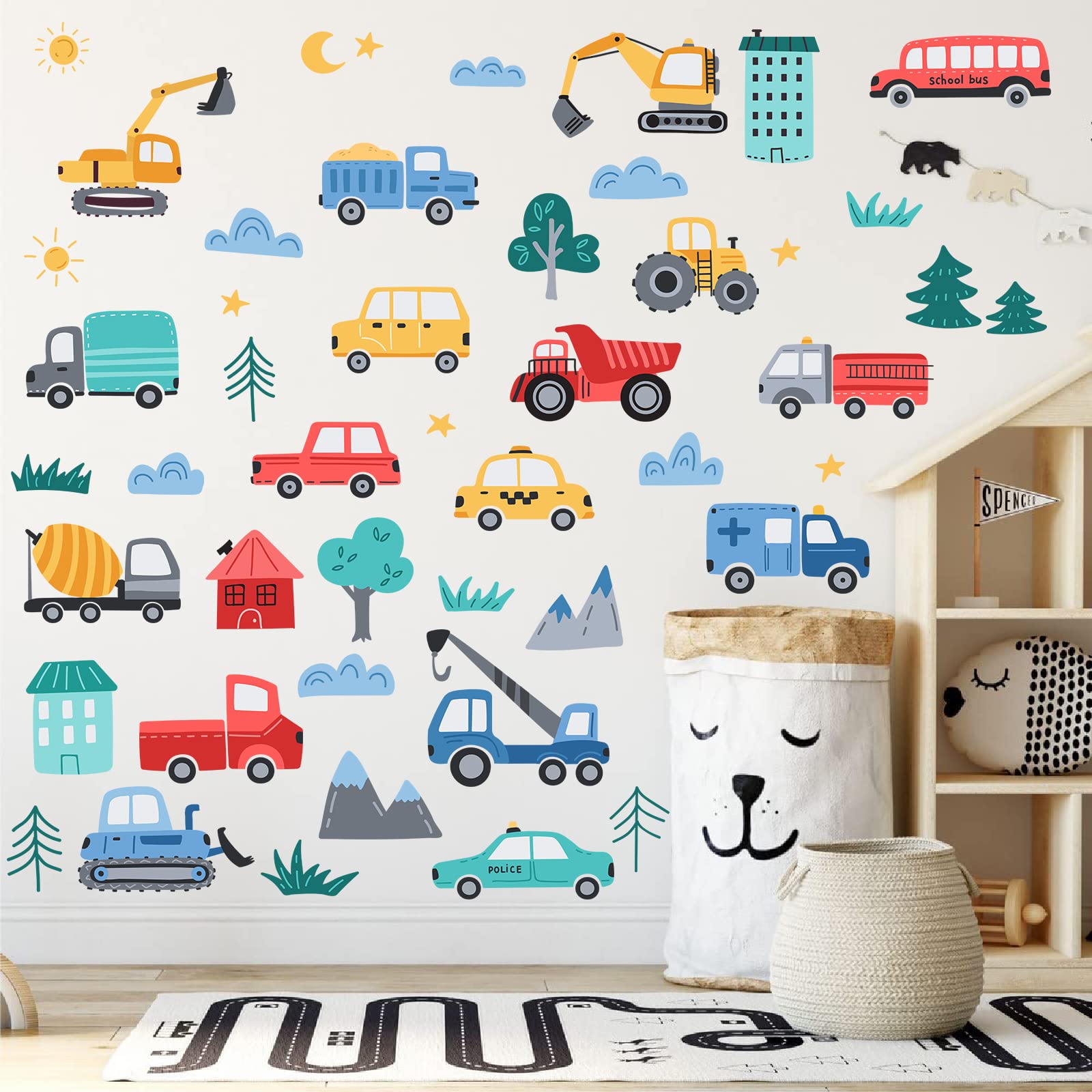 Car City Road Wall Decals Traffic Road Sign Enlightenment Wall Stickers for Playroom, Nursery, Boy Room, Bedroom, Classroom, Living Room.