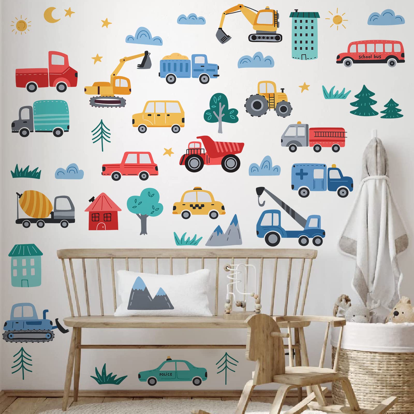 Car City Road Wall Decals Traffic Road Sign Enlightenment Wall Stickers for Playroom, Nursery, Boy Room, Bedroom, Classroom, Living Room.