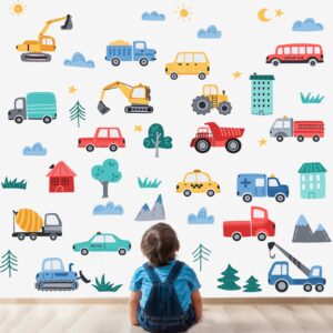 Car City Road Wall Decals Traffic Road Sign Enlightenment Wall Stickers for Playroom, Nursery, Boy Room, Bedroom, Classroom, Living Room.