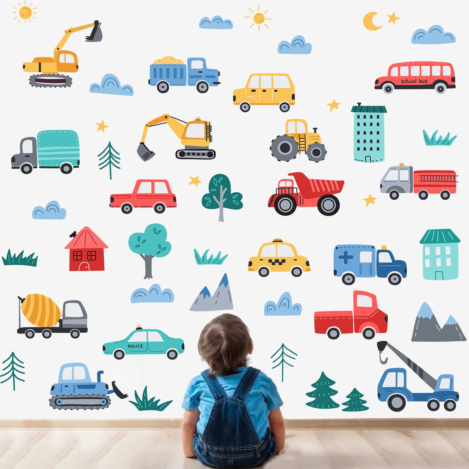 Car City Road Wall Decals Traffic Road Sign Enlightenment Wall Stickers for Playroom, Nursery, Boy Room, Bedroom, Classroom, Living Room.