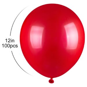 100pcs Red Balloons, 12 inch Red Party Latex Balloons for Birthday Wedding Valentine’s Day Anniversary Party Decorations(With 2 Red Ribbons)