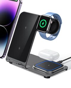 intoval charging station for apple iphone/watch/airpods, 3 in 1 wireless charger for iphone 15/14/13/12/11/xs/xr/xs/x/8, iwatch 9/ultra 2/8/ultra/7/6/se/5/4/3/2, airpods pro2/pro1/3/2/1 (y9,grey)
