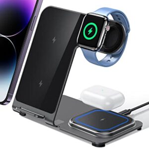Intoval Charging Station for Apple iPhone/Watch/Airpods, 3 in 1 Wireless Charger for iPhone 15/14/13/12/11/XS/XR/XS/X/8, iWatch 9/Ultra 2/8/Ultra/7/6/SE/5/4/3/2, Airpods Pro2/Pro1/3/2/1 (Y9,Grey)